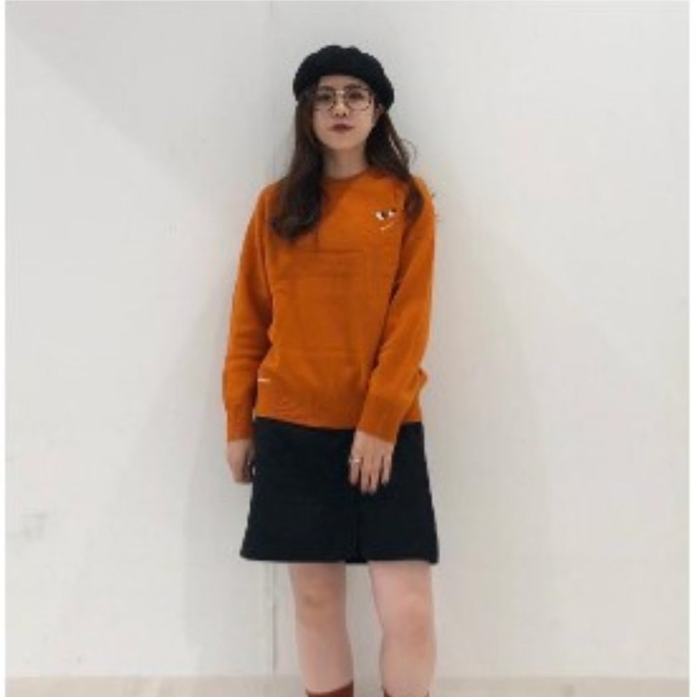 Uniqlo / Anya Hindmarch - Premium Lambswool Orange Crew Neck Long Sleeve Sweater